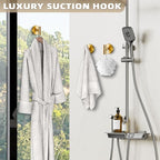 Suction Cup Hooks for Shower - Bathroom Reusable Hooks for Towels, Robes & Loofah - No-Drill Mounting on Kitchen,Walls,Metal,Glass,Mirrors,Tile & Smooth Non-Porous Surfaces (4, Brushed Gold)