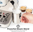 Zulay Kitchen Magia Compact Espresso Machine – 20 Bar Coffee Maker with Milk Frother Steam Wand, Latte & Cappuccino Maker, 1350W Fast Heating, 40oz Removable Water Tank, Stainless Steel – Cream