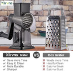 Rotary Cheese Grater with Handle Kitchen Shredder Slicer Grater Slicer Ice Shaver Cheese Vegetable Nuts Potato Zucchini Chocolate 3 Interchangeable Blades (Dark Grey TSP)