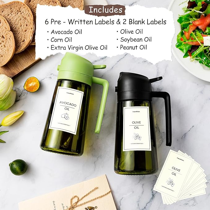 TrendPlain - Original 16oz/470ml Olive Oil Dispenser Bottle for Kitchen Gadgets and Air Fryer Accessories - Olive Oil Sprayer for Cooking w/Stickers - Navy