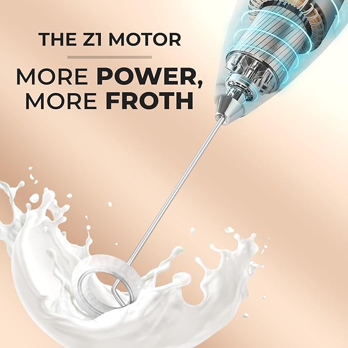 Zulay Kitchen Powerful Milk Frother Wand With 4 AA Duracell Batteries - Ultra Fast Handheld Drink Mixer - Electric Whisk Foam Maker for Coffee, Lattes, Cappuccino, Matcha & Creamer - Marble