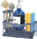 Maifan Sink Caddy Sponge Holder for Kitchen with Brush Holder and Stainless Steel Self Drain Tray, Rustproof Kitchen Sink Organizer for Sponge, Soap Dispenser Storage Accessories Grey Blue