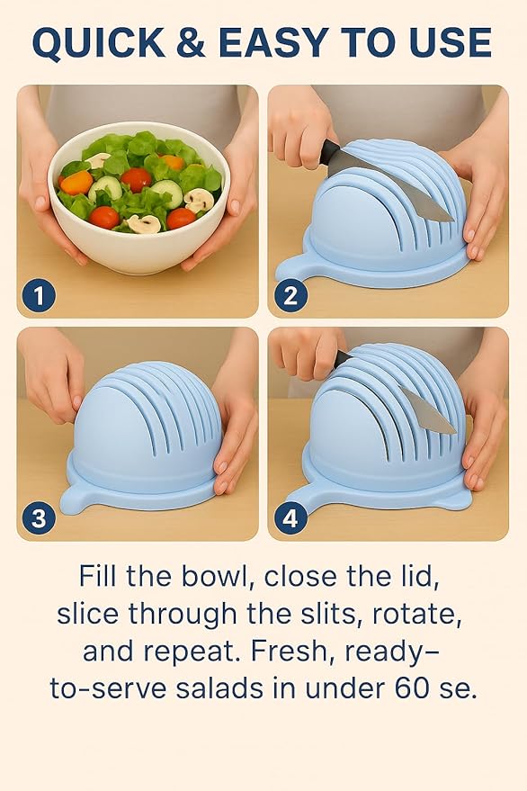 Quick Salad Maker Chopper Salad Cutter Bowl Swiftly Dice Fruits & Vegetables, BPA-Free Healthy Meals and Salads in Minutes Multi-functional (Blue)