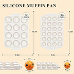 Vinino Silicone Cupcake Pan Set with Metal Reinforced Frame, Regular 12 Cup and Mini 24 Cup Muffin Pans for Baking with Non-Slip Handle, Nonstick Muffin Tray for Oven, BPA Free, Dishwasher Safe
