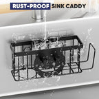 Sponge Holder for Kitchen Sink,Sink Caddy Smiley Face,4-in-1 Sponge Holder with Suction Cups & 1 PCS Adhesive Strips for Holding Soap,Brush,Scrubber,Sponge,Stopper-Black