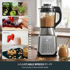 Glass Blenders for Kitchen – Stainless Steel Professional Blender for Smoothies 1500W Motor, Nut Milk Maker Machine 9 Adjustable Speeds, 14 Preset Programs, BPA-Free Glass Jar blender, Soy Milk, Soups