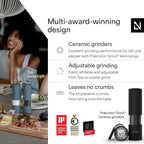 LARS NYSØM Salt and Pepper Grinder Set Manual, Stainless Steel Salt and Pepper Mills with Adjustable Ceramic Grinder I Design Spice Shakers (Carbon Black)