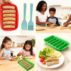 Silicone Sausage Mold 2 Pcs with a Set of Silicone Brush Spatula and 25x Pastry Bags, Non-Stick Hot Dog Bun Pan, DIY Handmade Ham Sausage, Hot Dogs Baking Mold for Children's Food with Lid, Orange