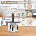 Uncoated 2 Cup Dual Pipe Moka Pot 304 Thickened Stainless Steel Mini Coffee Maker Stovetop Espresso Coffeemaker Italian Classic Style Brewing Greca Cafe Mocha for Camping Travel Home 150ml