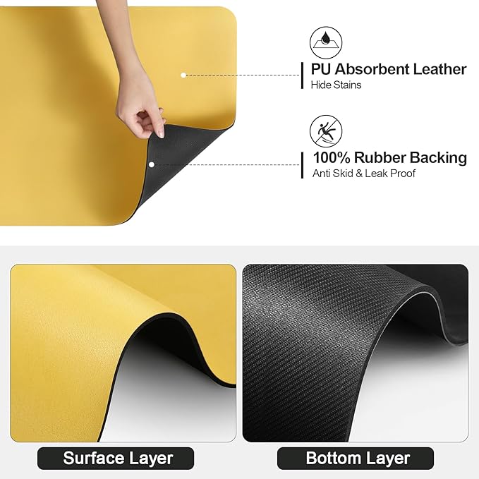 Ecotrim - Dish Drying Mat for Kitchen Counter | Coffee Bar Mat for Countertops | Heat Resistant Drainer Mat with Non-slip Rubber Backed | Hide Stain Kitchen Absorbent Draining Mat | Yellow 18"x28"