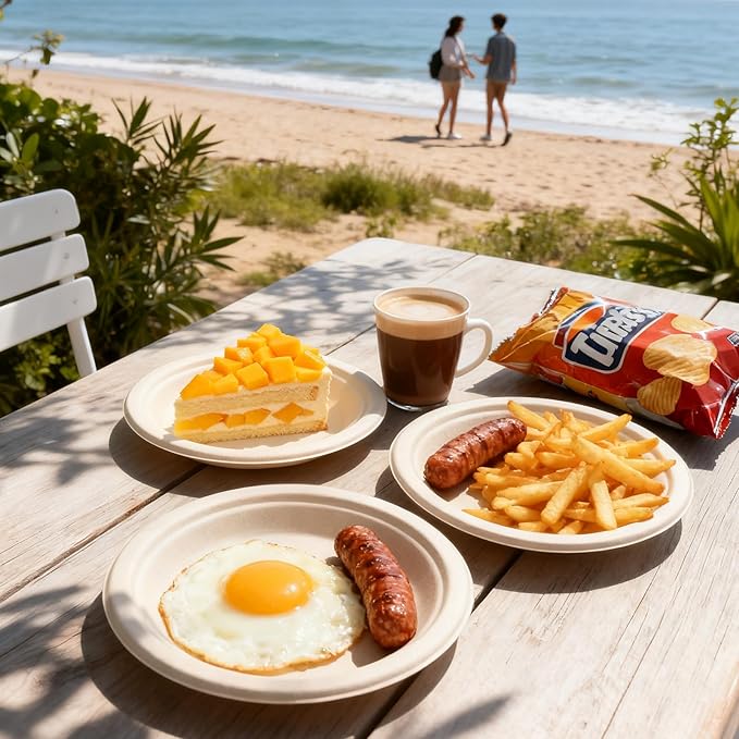 W&Y 100 Pack 6 Inch Disposable Small Paper Plates,Heavy Duty Dessert Plates - Compostable, Microwave-Safe, Leak-Proof, Ideal for Parties, Picnics & Daily Use