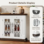 60 inch Farmhouse Buffet Sideboard Cabinet with 4 Glass Doors, Coffee Wine Bar Storage Cabinet, Buffet Table with Adjustable Shelves for Dining Room, Kitchen, Living Room