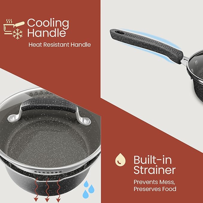 Pots and Pans Set, 22-Piece Non Stick Cookware & Bakeware Sets with Plaid Pattern, Stackable Design, Dishwasher Safe, Stain-resistant, Oven & All-Stove Safe, Tempered Glass Lid, Dark Gray