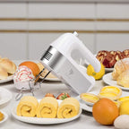 Hand Mixer Electric, 450W Kitchen Mixers with Scale Cup Storage Case, Turbo Boost/Self-Control Speed + 5 Speed + Eject Button + 5 Stainless Steel Accessories, For Easy Whipping Dough, Cream, White