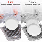 MERRYBOX Roll Up Dish Drying Rack, Over The Sink Dish Rack Foldable, Heat-Resistant, Anti-Slip Silicone Coated Dish Drainer for Kitchen Counter, Large & Multipurpose Sink Drying Rack, 20.5" x 13.1"