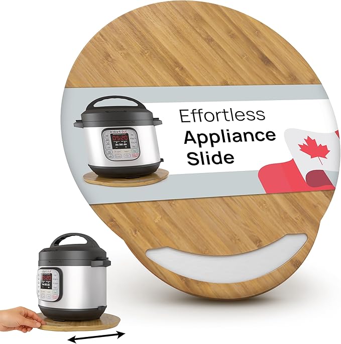 Ibyx Elegant Round Sliding Tray for Your Pressure Cooker, Air Fryer & Heavy Kitchen Appliances - Sturdy, Slides Easily from Under The Cabinet (Natural, 13”)