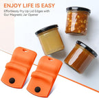 2 Pack Canning Jar Opener with Magnets, Mason Jar Opener For Canning Lids, Regular and Wide Mouth Lids, Powerful Magnet for Easy Refrigerator Storage, Releases Vacuum Seal– Patent Pending(Orange)
