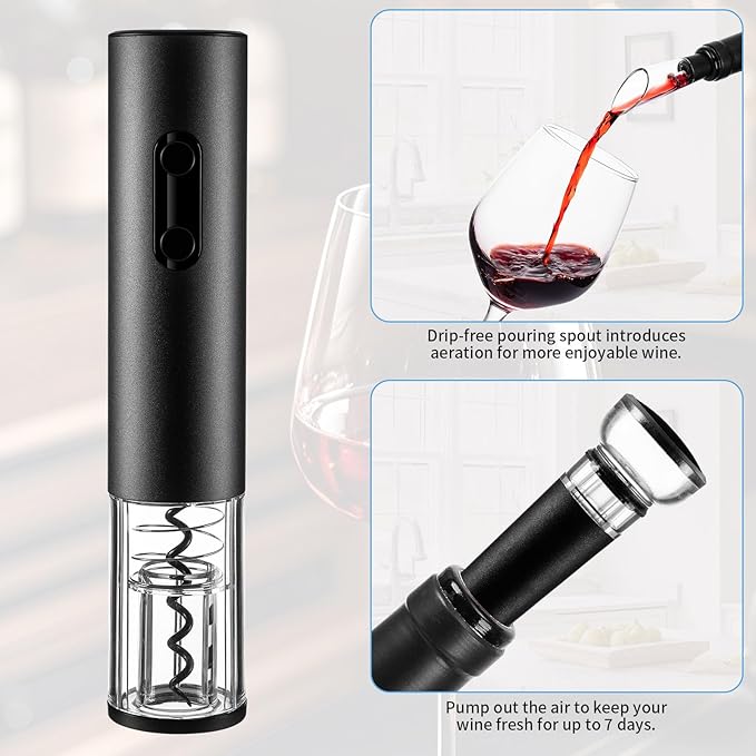 Rechargeable Electric Wine Opener Set, Automatic Corkscrew Set, Including Long Stem Wine Glasses of 2, Clear Glass Wine Goblet, Ideal Gift for Wedding, Wine Lover, Birthday, Girl, Men