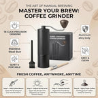 Manual Coffee Grinder with 420 Stainless Steel Burr, Adjustable Settings for Espresso & Turkish Coffee, Portable Hand Crank Coffee Grinder, 45g Capacity, Aluminum Body with Walnut Handle for Multi Use