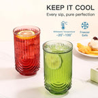 JOVGANK Colored Vintage Glassware Set of 6-17Oz Colorful Water Drinking Glass, Art Deco Ripple Highball Glass, Whiskey Cocktail Glasses, for Bar Ice Coffee Juice, Housewarming, Mother's Day Gift