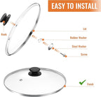 12 Inch Pan Lid For Pots Pans and Skillets, Cast Iron Skillet Lid, Large Tempered Glass Pan Lids, Replacement Pan Cover for Frying, Crock Pot Lid with Stainless Steel Rim, Cookware Pot Covers