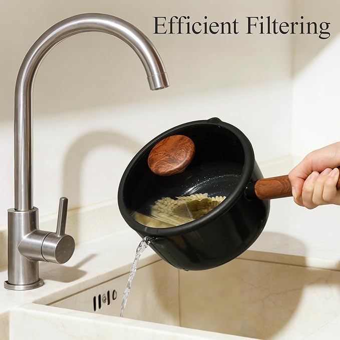 CAROTE 2QT & 3QT Sauce Pan Sets with Lid & Ladle Ceramic Nonstick Pot Set Non Toxic Saucepan Small Kitchen Cooking Pots, Easy to Clean, Induction Comptable, PFAS PTFE Free, Black