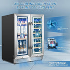 Wine and Beverage Refrigerator Under Counter, 24 Inch Beverage Fridge Dual Zone with Glass Door, Built In Beverage Cooler with Increase Capacity Space, Advanced Cooling System