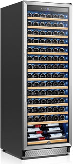 Tylza Upgraded 154 Bottles Wine Cooler Refrigerator, 24 Inch Tall Wine Fridge Built-in or Freestanding with Professional Compressor, Low Noise Fast Cooling and Intelligent Temperature Memory