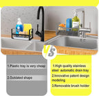 Maifan Stainless Steel Kitchen Sink Caddy Organizer with Auto Drain Tray, Sponge Holder for Countertop Storage Dark Gray