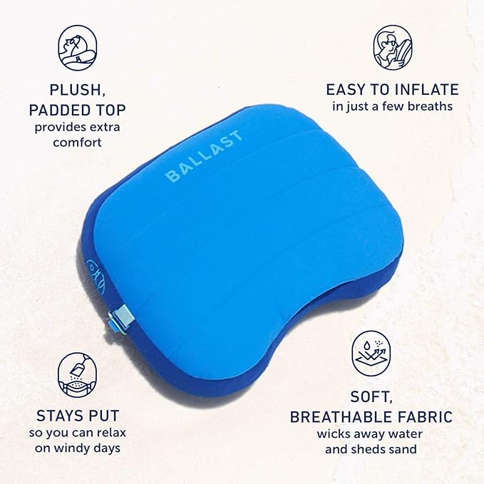 Ballast Beach Pillow – Comfy, Durable & Compact, Stays Put on Windy Beaches with Patented Sand Pouch, Inflatable Pillow for Beaches, Pools, Camping, Festivals and Travel (Oahu Floral)