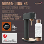 Mysoda Ruby 2 Sparkling Water Maker - Silent and Long-Lasting Aluminium Soda Maker with 1L Water Bottle - Without CO2 Cylinder - Black Copper