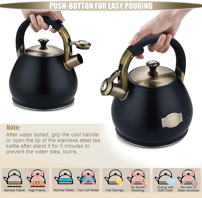 Tea Kettle Stovetop Whistling Kettle Teapot, 3Quart Tea Pot Stainless Steel Teakettle for Stove Top with Heat Proof Ergonomic Handle