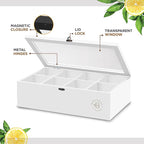 Tea Bag Organizer - White Bamboo Tea Box Organizer Storage Box, Tea Bag Holder with Acrylic Window, Magnetic Lid Keeps Tea Bags Fresh - Tea Organizer Caddy (Tea Not Included) Christmas Gift