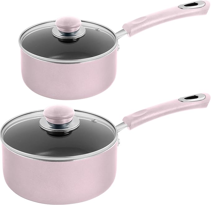 Utopia Kitchen Nonstick Stock Pot Saucepan Set with Lids, 1 Quart and 2 Quarts Multipurpose Stock Pots Set for Home, Kitchen or Restaurant, Purple & Black