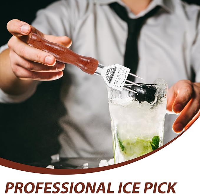 Ice Picks for Breaking Ice: Stainless Steel Ice Crusher with Safety Wood Handle, Japanese Style Ice Chipper Three Prong Ice Pick Tool Bar Wine Tools Ice Breaker Tool for Kitchen Bars Bartender