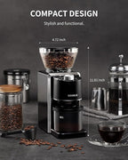 KIDISLE Conical Burr Coffee Grinder, Electric Coffee Bean Grinder for Precise Grinding, 35 Settings, 2–12 Cup Selector, Anti-Static Design for Home Use, Black