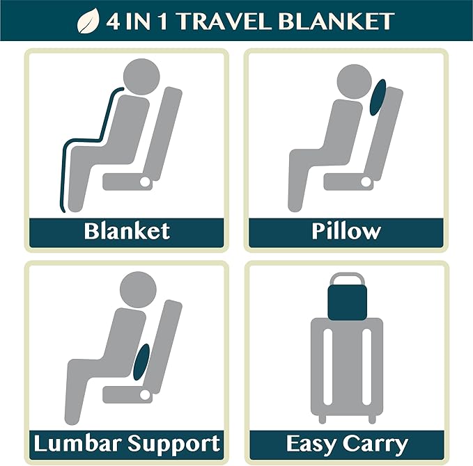 PAVILIA Travel Blanket and Pillow, Arms Opening Airplane Blankets for Adults, Compact Plane Blanket with Arm Hole 2-in-1 Bag for Flight Car Camping Fit in Luggage Backpack Traveler Gift, Dark Gray