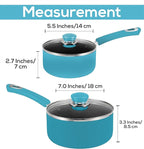 Utopia Kitchen Nonstick Stock Pot Saucepan Set with Lids, 1 Quart and 2 Quarts Multipurpose Stock Pots Set for Home, Kitchen or Restaurant, Turquoise & Black