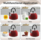 Lily's Home 2 Quart Stainless Steel Whistling Tea Kettle, the Perfect Stovetop Tea and Water Boilers for Your Home, Dorm, Condo or Apartment. Red