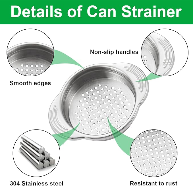 2 Pcs Stainless Steel Strainer, Metal Sieve Can Drainer, Food Grade Dishwasher Safe Tuna Press Oil Drainer Filter Colander for Kitchen Canned Beans Vegetables