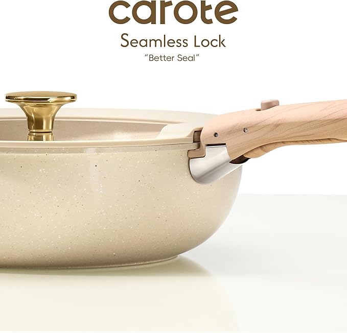 CAROTE 25PCS Ceramic Cookware Set, Pots and Pans set Non Stick, RV Kitchen Cooking Set Removable Handles, Oven Safe, Induction Cookware, Non-toxic Kitchen Cooking Set, PFAS and PFOA Free