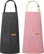 VALOME 2 Pack Kitchen Aprons, Apron for Cooking with 2 Pockets, Unisex Adjustable Neck Strap Chef Aprons for Men Women