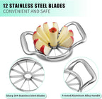 LIIGEMI 5.5 Inch Extra Large Apple Slicer,12-Slice Thin Apple Slicer and Corer,Cutter, Divider, Wedger for Fruits and Vegetables，Gifts for Mom，Sharp and Sturdy，Easy to Use（Silver）
