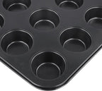12-Cup Muffin Pan, Non-Stick Cupcake Baking Tin, 4 Pack Carbon Steel Cup Cake Tray for Oven Baking Cheesecake, Quiche, Easy Clean, Gray, 13.9"x10.4"x1.1"
