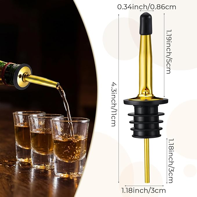 CHENGU 48 Pcs Stainless Steel Bottle Pourers Tapered Liquor Pourers with Rubber Dust Caps Tapered Spouts Set Bar Supplies Vinegar Bottle Dispenser Wine Liquor Spout for Oil Beer Drink Water (Gold)