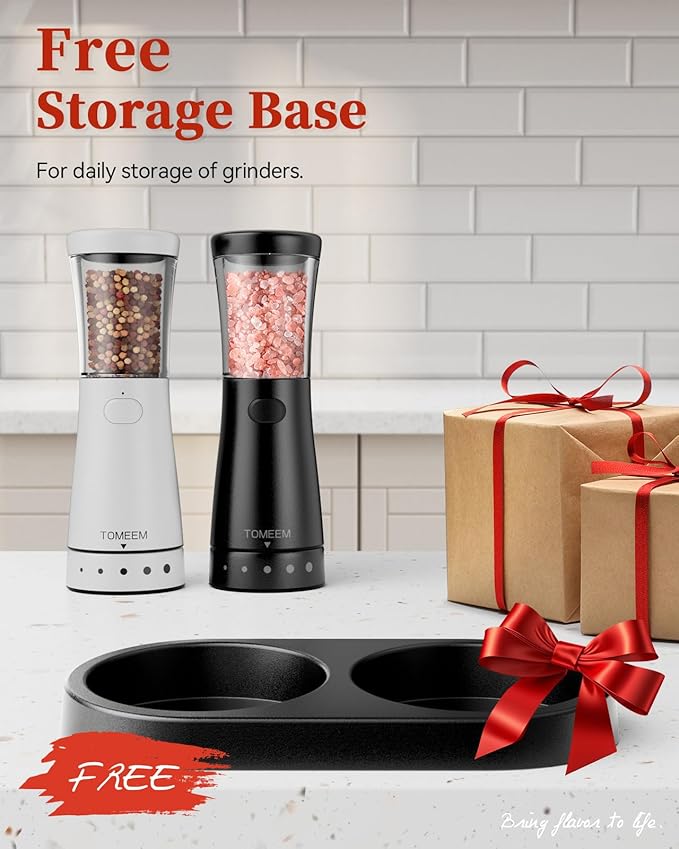 Electric Salt and Pepper Grinder Set with Storage Base, Stainless Steel Rechargeable Salt and Pepper Grinder Set with 4.5 oz Large Capacity, 1.8" Wide Mouth, Adjustable Coarseness, Ideal for Kitchen