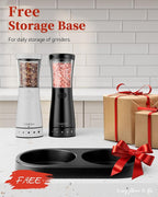 Electric Salt and Pepper Grinder Set with Storage Base, Stainless Steel Rechargeable Salt and Pepper Grinder Set with 4.5 oz Large Capacity, 1.8" Wide Mouth, Adjustable Coarseness, Ideal for Kitchen