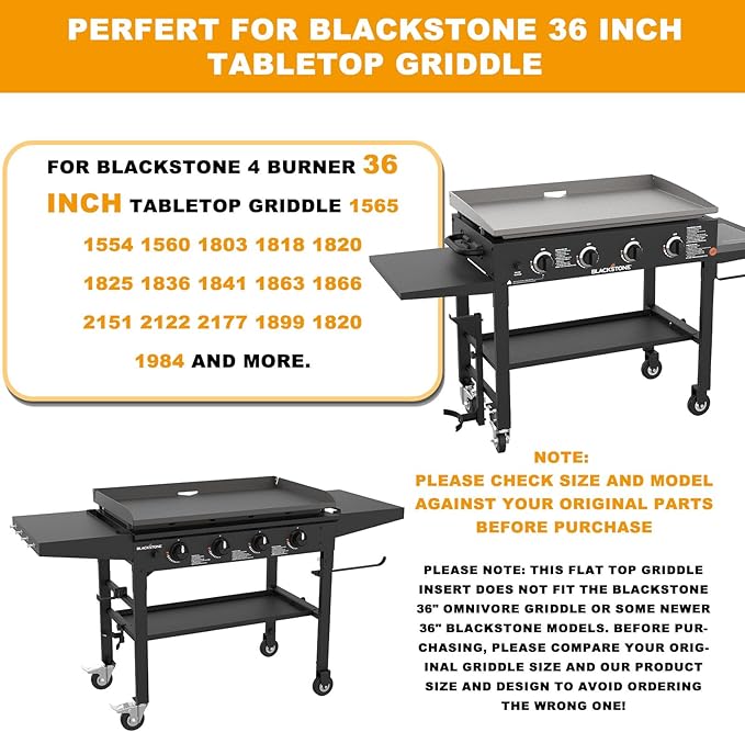 Upgrade Flat Top Griddle Insert for Blackstone 36 Inch Tabletop Griddle Powder Coated Steel Grill Cooking Plate Replacement Parts w/Rear Grease System for 1565 1554 1560 1803 1818 1820 1825 1836 1841