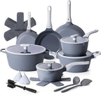 PRICUSIS Ceramic Pots and Pans Set Nonstick, 21Pcs Nontoxic Induction Cookware Set, 100% Dishwasher Safe, Stay Cool Handle, Fully Coated, PTFE PFOA & PFAS Free (Blueberry Gray）