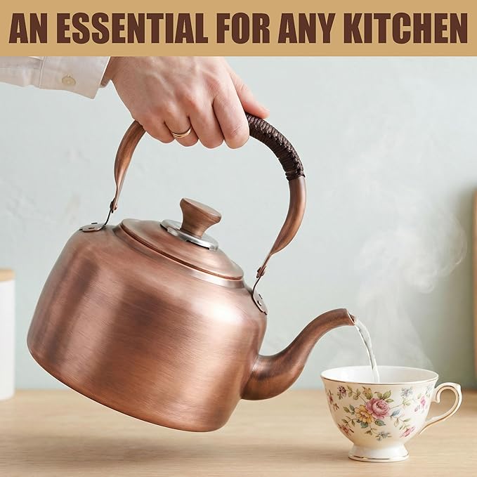 Tea Kettle Stovetop Whistling Copper Tea Pot for Stove 3.2QT Teapot Kettle Stovetop with Loud Whistle Lid, Vintage Kettles for Stove Top, Fast Boiling Water, Teapot for Induction, Electric, Gas Stoves